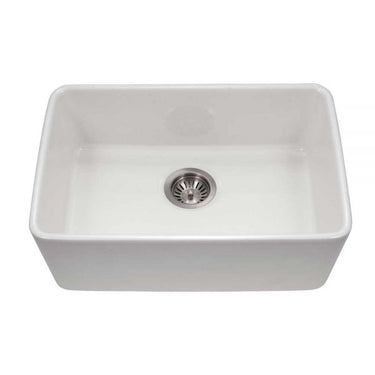 Houzer Platus 24 inch White Fireclay Undermount Single Bowl Kitchen Sink with Strainer & Grid